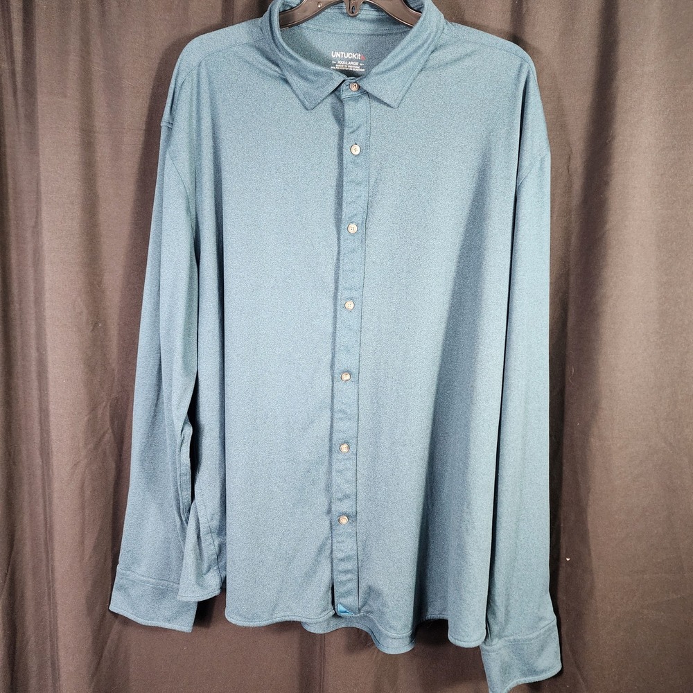 UNTUCKit Mens Blue Performance Button Up Shirt‎ XXX Large Reg Fit athleisure